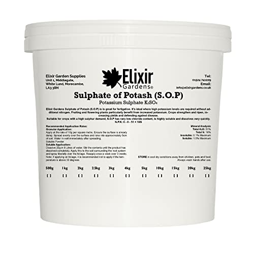 Elixir Gardens Soluble Sulphate of Potash (S.O.P) Fertiliser | Potassium Sulphate Plant Feed | 1kg Tub