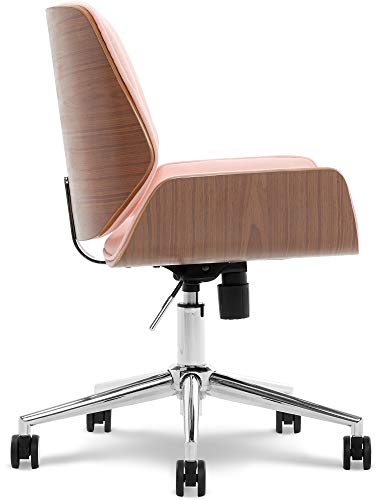 Elle Decor Ophelia Low-Back Task Modern Bentwood Home Office Armless Desk Chairs In Chrome Finish, French Pink 22.75D X 22W X 44H In #TOP5