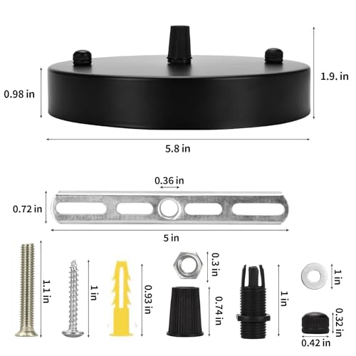 Image of Sangle Sopffy Pendant Light Canopy Kit, 5 1 /8 Inches Ceiling Lighting Canopy Kit with All Mounting Hardware Modern Chandelier Ceiling Plate Cover for Pendant Lighting Fixtures (black-2PC, 5.8inch)
