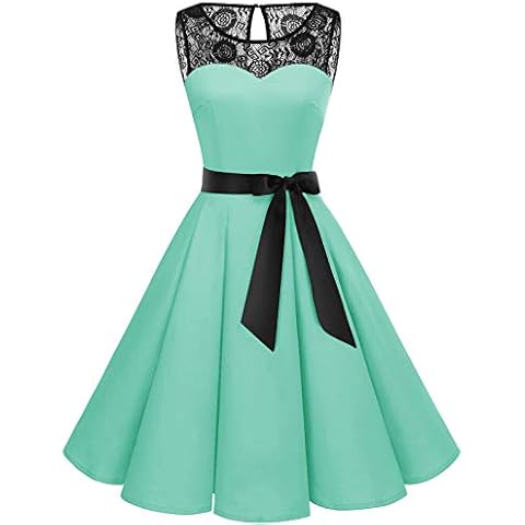 bbonlinedress Retro Vintage Dresses for Women 1950 Elegant Floral Rockabilly Cocktail Swing Party Dress Mint XL Cover