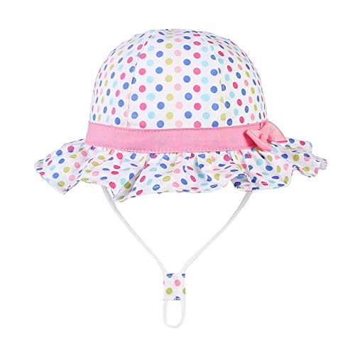 EOZY Chapeau Bob Bébé Fille Nouveau Né Coton Anti-UV Solaire Baptême Chapeau Princesse Nœud Papillon Rose Motif Pois Pliable Été (Blanc, 1-2 Ans)
