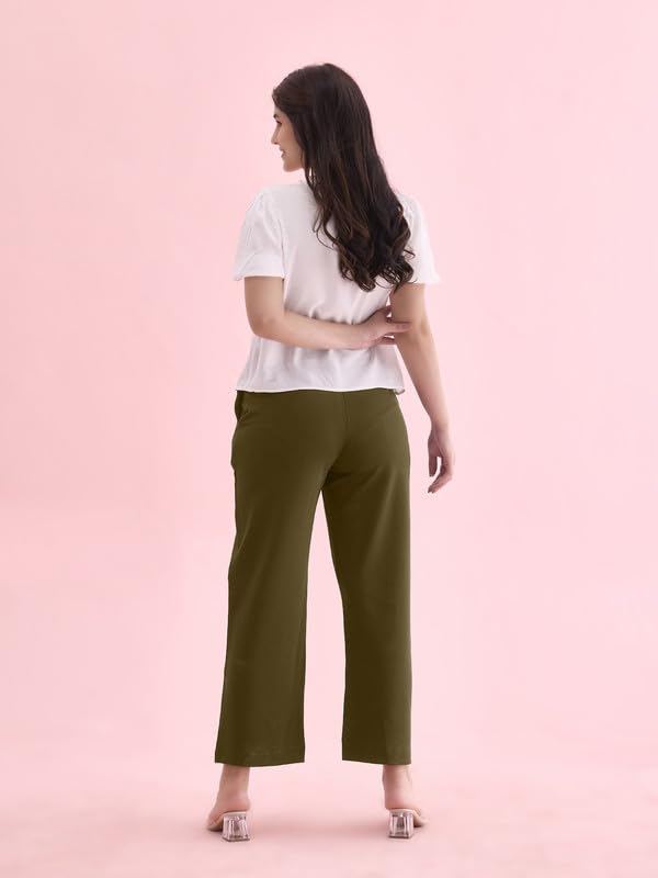Image of GO COLORS Stretch Rayon Blend Ponte Wide Pants Full Length for Women| Breathable, High Rise