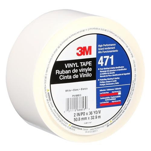 3M Vinyl Tape 471, 2 in x 36 yd, White, 1 Roll, Paint Alternative for Floor Marking, Social Distancing, Color Coding, Safety Marking