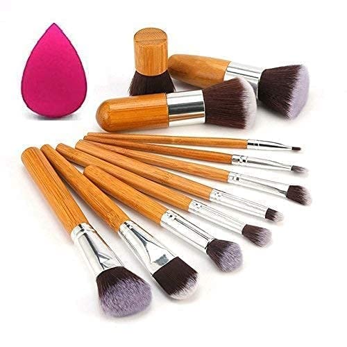 Makeup Brushes Set Foundation Blending Brush Tool Cosmetic Kits Makeup Set 11 pc with Brusher + Puff – Wooden
