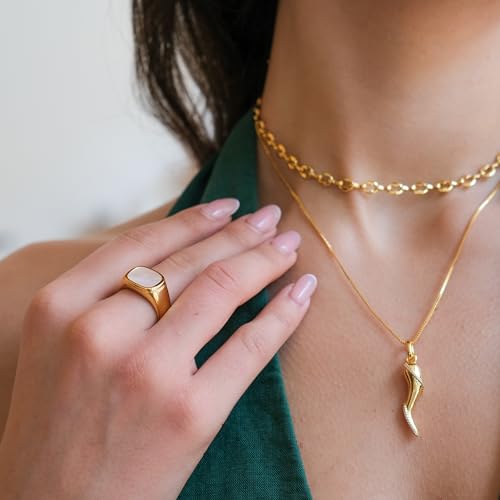 Aurelia Mae AM-2020-R-6-SQUARE-S6 18K Gold Plated Chunky Mother Of Pearl Gold Ring Womens Gold Square Signet Ring Large Statement Ring thumb #1