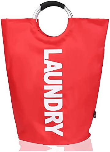 ZYBUX - 82L - Large Laundry Basket | Collapsible Washing Basket | Fabric Laundry Hamper Basket with Metal Handles - Foldable Wash Basket | Fabric Bag for Living Rooms & Bedrooms - 6 Colours -- Red, L