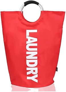 ZYBUX - 82L - Large Laundry Basket | Collapsible Washing Basket | Fabric Laundry Hamper Basket with Metal Handles - Foldable Wash Basket | Fabric Bag for Living Rooms & Bedrooms - 6 Colours -- Red, L