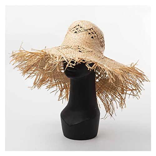 Chapeau de paille raffia contre le soleil avec grand bord et modèle hollow ajouré d'été