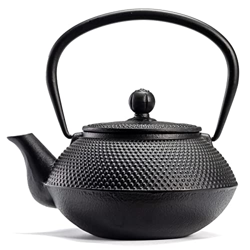 foke 鉄瓶 南部鉄器 直火可 IH調理器対応 やかん 鉄びん 鉄器 鋳物 茶道道具 ホーロー加工なし 鉄分補給鉄瓶兼用急須 鋳物 茶こし付き ブラック (0.4L)