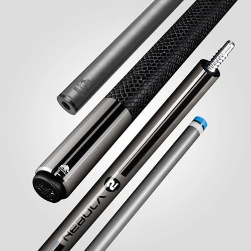 RHINO Nebula 2 Pool Cue - Premium Carbon Fiber Shaft & Composite Butt. Time Crystal Tip, Pro Taper Design. 3/8-8 Joint, Sport Wrap. Low Deflection Pool Cue (Charcoal Gray, 12.4 mm)