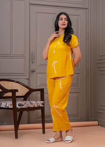 Image of Women's Cotton Printed Night Suit Set of Shirt & Pajama Set Women Night Wear Set