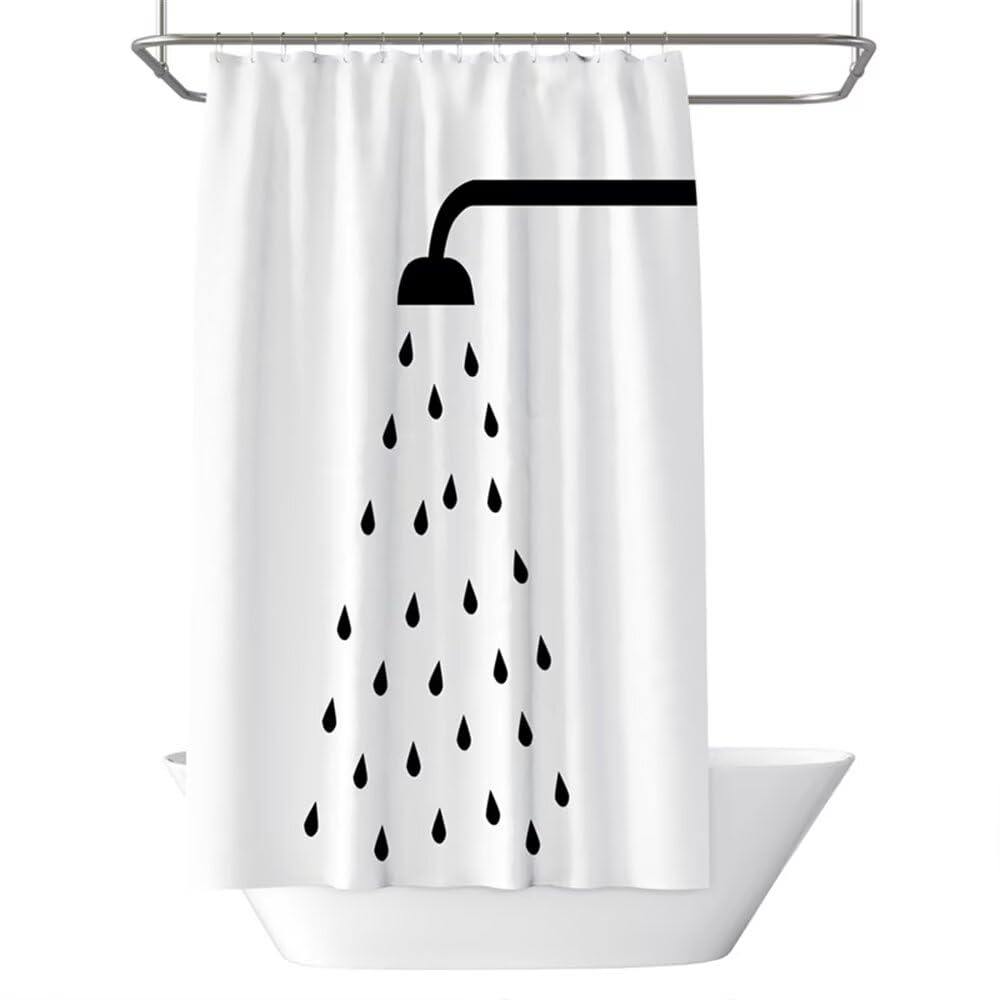 Tenda Doccia 200 x 240 cm, Tenda per Doccia Bianco e Nero Antimuffa Impermeabile, Tende per Vasca da Bagno con Ganci, Tessuto in Poliestere Gocce di Pioggia shower Curtain con Orlo Ponderato (LB2018)