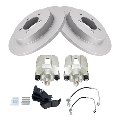 Image of TRQ Rear Brake Pad and Rotor Set Ceramic G Coated Rotors Calipers Compatible with 2002-2005 Ford Explorer Mercury Mountaineer
