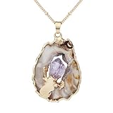 Bonnie Irregular Slice Geode Crystal Pendant Necklace Cut Amethyst Natural Stone Jewelry(Style 2)