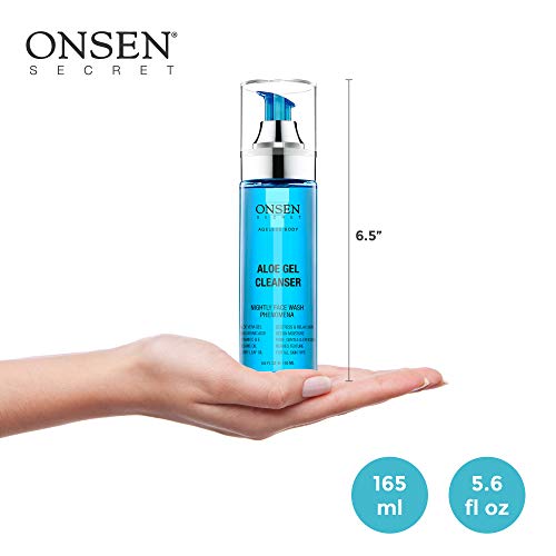 Onsen Japanese Aloe Vera Face Wash - Premium Nightly Facial Cleanser for Makeup Removal, Heals Dry & Sensitive Skin, Hyaluronic Acid, Curry Leaf Oil, Vitamin C & E, Gel Cleanser - 5.6 fl oz/165 ml - Thumbnail 5