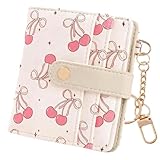 COOKOOKY Cherry Bowknot Wallet Women, Rfid Blocking Womens Wallet with Credit Card Holder, PU Leather Bifold Cash Zipper Coin Pocket ID Window for Women Teen Girls