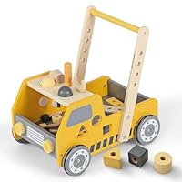 FANTASK Lauflernwagen Holz, 2-in-1 Baby Walker, Lauflernhilfe mit Multi-Aktivitätszentrum & Werkbank, Laufwagen für Kinder ab 1 Jahr Indoor