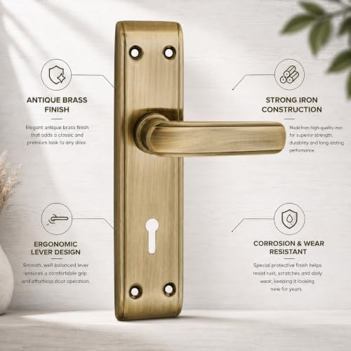 Image of Atom Heavy Duty Mortise Door Lock for Bedroom, Living Room, Main Door, Brass Antique Finish | 3 Keys | 6 Lever Double Stage Lockset for House Hotel Office(610KY)