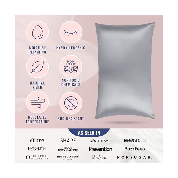 Blissy Silk Pillowcase - 100% Pure Mulberry Silk - 22 Momme 6A High-Grade Fibers - Silk Pillow Cover for Hair & Skin - Regular, Queen & King with Hidden Zipper (Queen, Silver) - Image 6