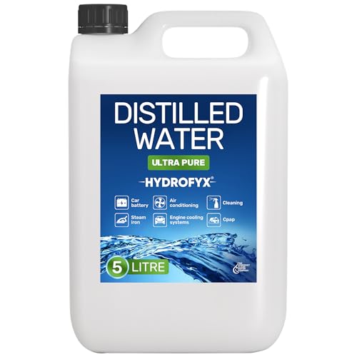HYDROFYX 5L Distilled Water 0 PPM TDS Mineral Free Water for CPAP Machines Humidifiers Steam Irons & Car Batteries Made in UK