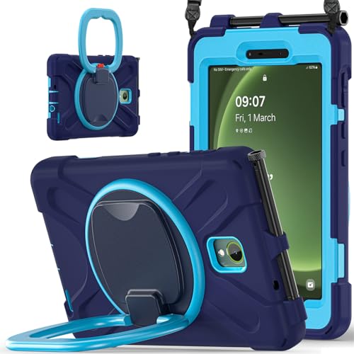 Étui Samsung Galaxy Tab Active5 JZ antichoc avec support rotatif et bandoulière bleu