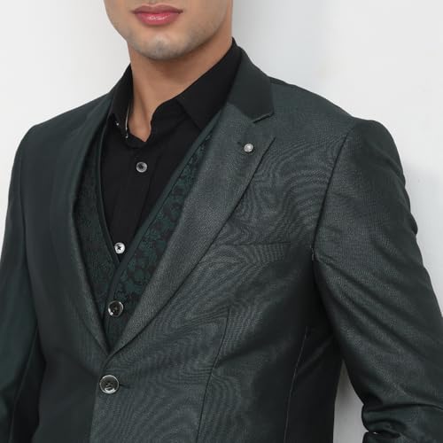 Image of Raymond Men Contemporary Fit Structure Pattern Terylene Rayon Blend Notch Lapel Full Sleeve Festive Suit