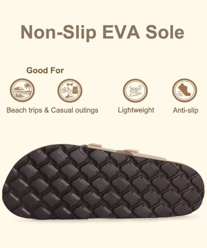 Image of KIDMI Women's Cork Footbed Sandals with Toe Loop, Comfortable Summer Slip-On Slides with Adjustable Buckle