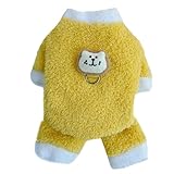 ISUPY 犬 パジャマ ロンパース つなぎ 秋冬 暖かい 防寒 ふわふわ フリース ドッグウエア Tシャツ Ｄカン付き 柔らかい 小中型犬 ルームウェア 部屋着 抜け毛防止 お散歩 (M,イエロー)