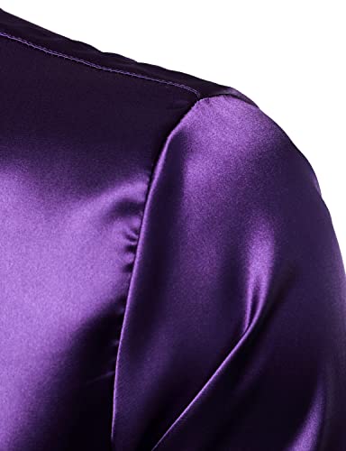 Image of ZEROYAA Men's Luxury Printed Silk Like Satin Button Down Dress Shirt for Party Prom