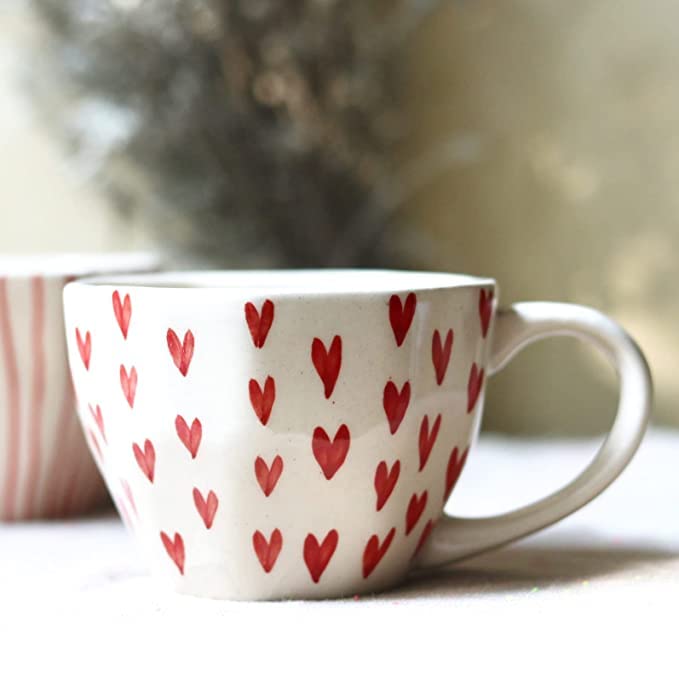 Buy WEAVING HOMES Heart Mugs Set of Two Handcrafted Ceramic Coffee