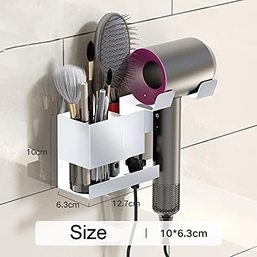 Hosoncovy Metal Hair Dryer Wall Mount Holder Hair Dryer Wall Hanger Toiletries Wall Storage Organizer Electric Shaver Wall Mount for Dyson Supersonic Hair Dryer ,Universal for Hair Dryer (White) - Image 3