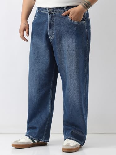 Image of Urbano Plus Men's Loose Baggy Fit Washed Jeans Non-Stretchable