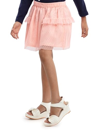 Image of Under Fourteen Girls Pullon Skirt with Satin Lining Fabric | Skirt for Girls | Woven | 14-15 Yrs(Peach)