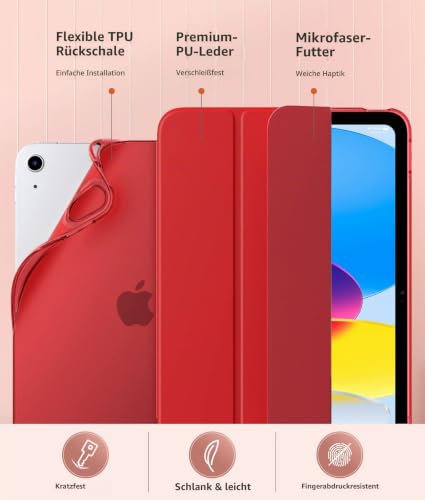 MoKo Hülle für iPad (A16) 11./10. Generation (2025/2022), Rot – Ansicht 4
