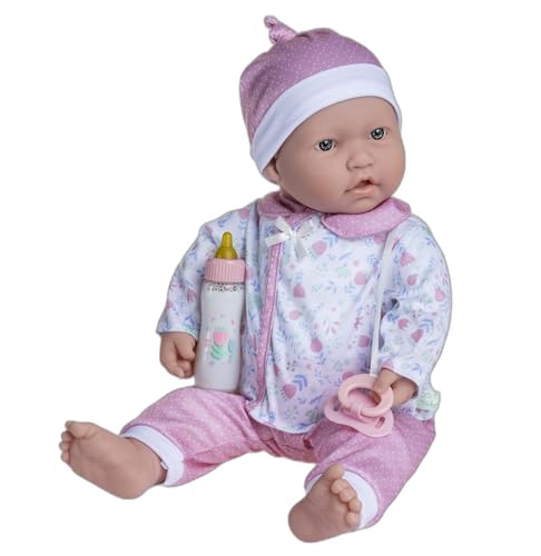 JC Toys - Boneca La Baby de 51 cm tem corpo macio e lavável, biberão mágico e chupeta, rosa e branco, floral, desenhado em Espanha, 2 anos
