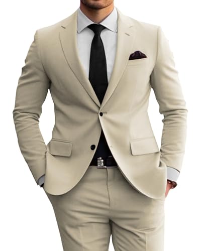 SHUZHXLZANGY Men's Suits Slim Fit 2 Piece Two Button Blazer Men Pants Suit for Men Wedding Prom Formal Business