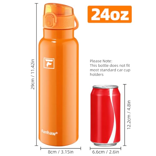 Image of Fanhaw 24 oz Insulated Water Bottle with Soft Silicone Spout Lid, Leakproof Stainless Steel Vacuum Bottle for School, Sports& Daily Use, Kids, Teens& Adults, Back to School Essentials (Herorange)