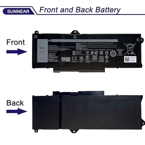 Image of GRT01 Laptop Battery Compatible with Dell Latitude 14 5421 5431 15 5521 5531 Precision 14 3470 15 3561 3571 Alienware m17 R5 AMD 0R05P0 R05P0 00P3TJ 0P3TJ VXD57 64Wh 15.2V 4000mAh 4-Cell