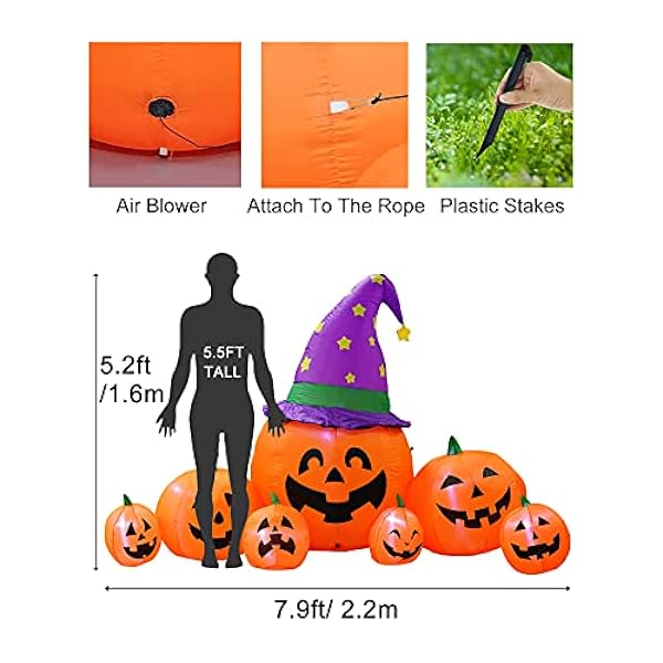 Kalolary Decorazioni Zucca Gonfiabili di Halloween da 7,9 Piedi, Blow Up Pumpkin Decoration for Yard Pumpkin Gonfiabili Decorazioni per Esterni con LED integrati Decorazioni per Esterni per Halloween
