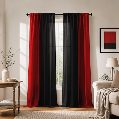 XFLINGBAO Red and Black Ombre Curtains 72 inches Length for Living Room Abstract Black and Red Light Filtering Window Curtain Rod Pocket Gradient Vintage Window Drapes for Bedroom Curtains 2 Panels