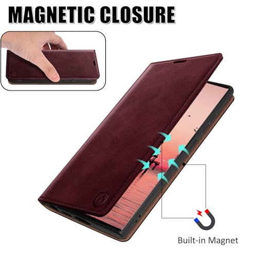 Housse Honor 400 Lite 5G en cuir premium de couleur vin rouge - 4