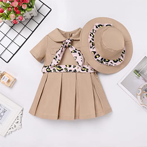 Toddler Baby Girl Birthday Outfit Dress + Hat + Leopard Print Tie Cake Smash Photo Shoot Summer Clothes2