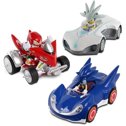NKOK Sonic Pull Back (Large) 3PK Sonic, Knuckles & Silver Pull Back Race Set; No Batteries Required; Officially Licensed; Grippy Tires for a Grippy Ride Cover