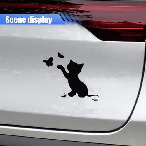 DUSCOKE Cat Butterflies Vinyl Decal - Kitten Play Catching Butterfly Car Sticker, 6.1\'\' × 4.5\'\' Cute Car Window Bumper Sticker, Waterproof Auto Decoration Decal for Vehicle Mirror Wall Laptop (Black) - Thumbnail 4