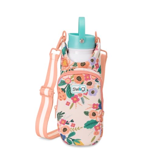 Swig Life Water Bottle Sling Bag, Water Bottle Holder with Adjustable Strap, Carrier Bag with Zippered Phone Pocket, Holds 36oz (Full Bloom)