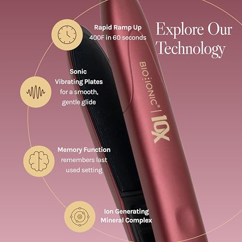 Image of Bio Ionic 10X Styling Iron, Hair Straightener with 1 inch Sonic Vibrating Plates, Flat Iron with Ion Generating Mineral Complex, Versatile Styler for Wavy & Straight Hairstyles