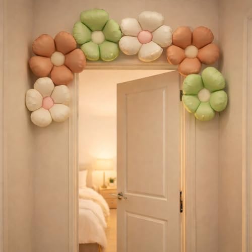 Image of Wanna Party Flower Theme Foil Balloon Set of 6 for Birthday Decoration | 2 Green, 2 Sand White & 2 Chocolate Brown Balloons | Floral Party Decor | Kids & Adults Celebration Supplies