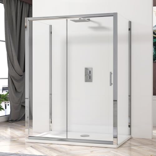 Image of Grand 1700 x 900mm Single Sliding Rectangular 3-Sided Shower Enclosure 6mm Glass Reversible Cubicle Door