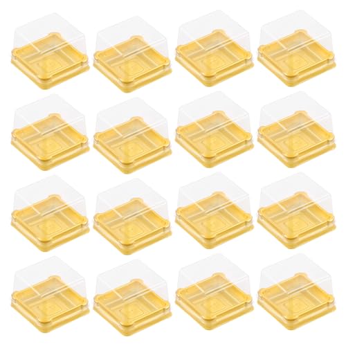 UPKOCH 50pcs Plastic Mini Cake Box, Square Moon cake Dome Cake Boxes, Golden Christmas Festival Wedding Birthday Packing Box, Size S, 2.16x1.85x1.57 inches