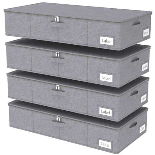 Yawinhe 48L Foldable Underbed Storage Bags, 4 Pack Closet Organizer,Grey